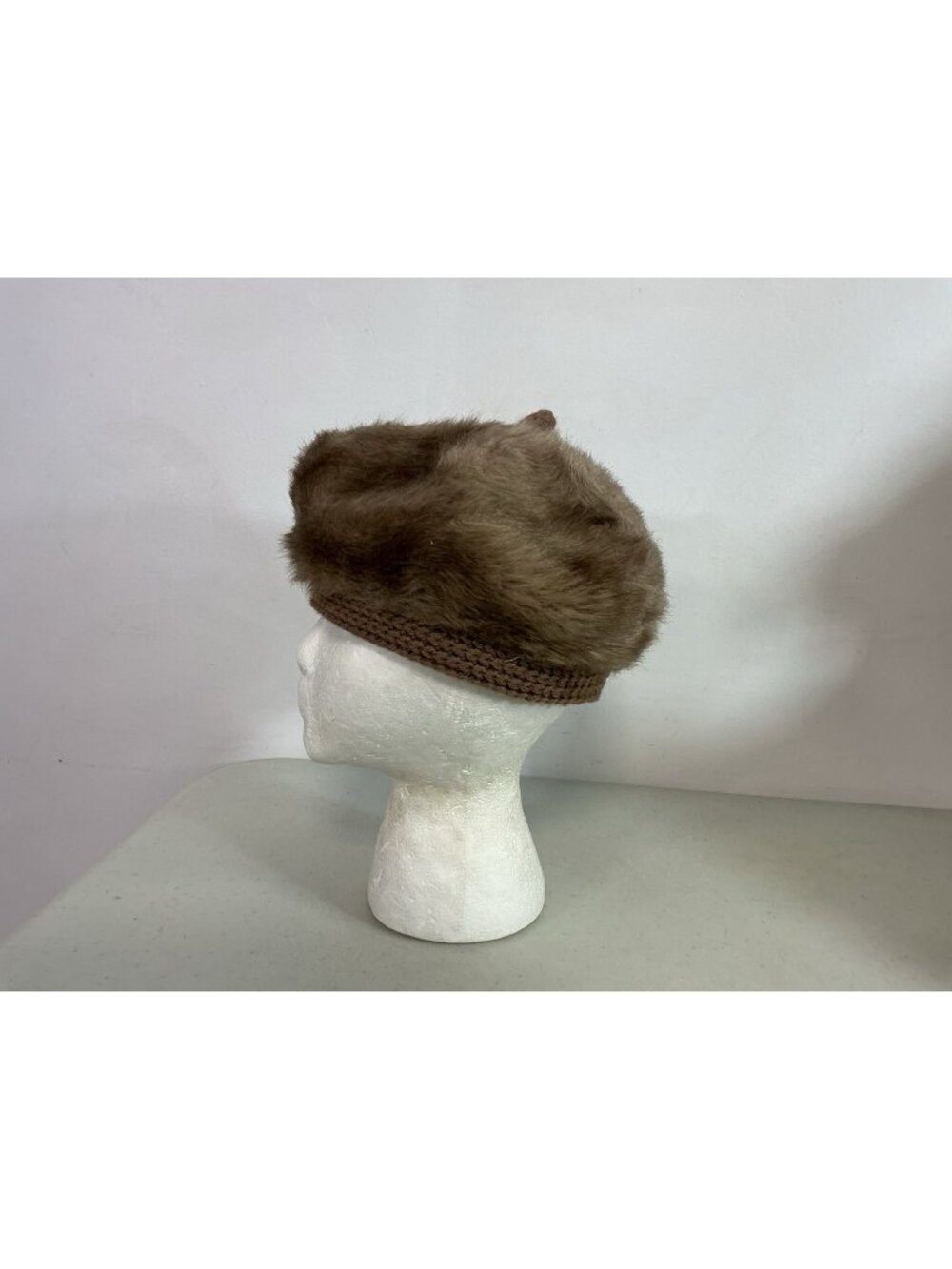 Vintage Brown Fur Beret Hat Womens One Size